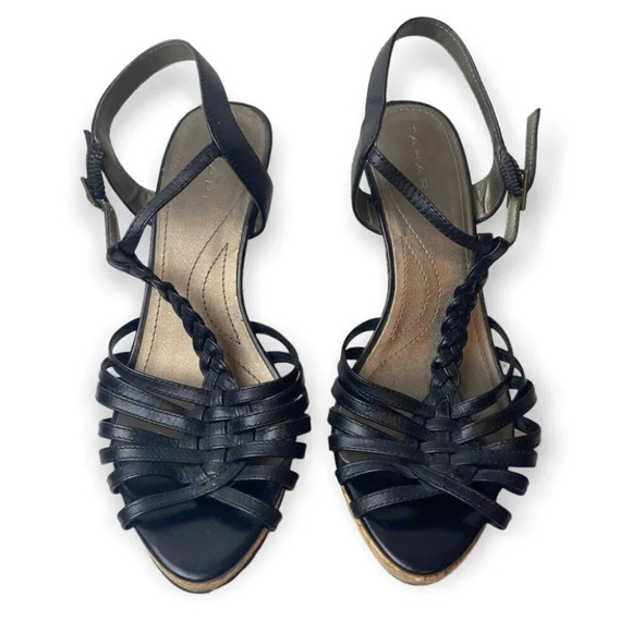 Tahari Black Stratton Braided T-strap Sandal Pumps - Picture 3 of 8